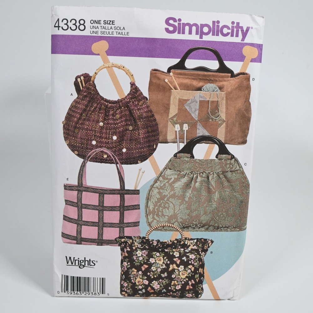 Simplicity 4338 Sewing Pattern Knitting Bags One Size Uncut Factory Folded